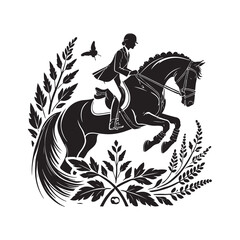 Equestrian Silhouette Vector Illustration, Solid White Background.