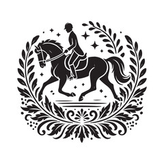 Equestrian Silhouette Vector Illustration, Solid White Background.