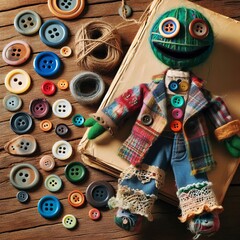 Upcycled Materials Reusing old clothes fabric scraps and buttons