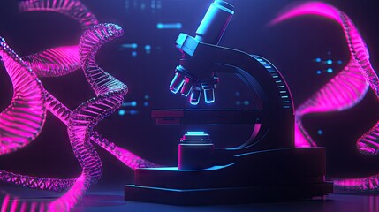 Fototapeta premium Dark Background with Abstract Microscope and DNA Structure