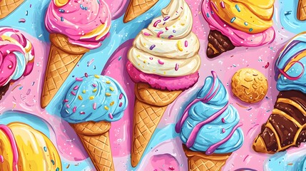 Colorful Ice Cream Cones Sprinkles and Sweets Delight