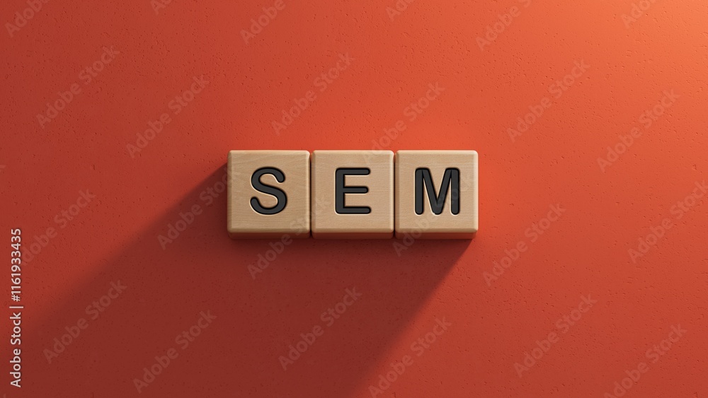 Poster sem symbol. concept word sem - search engine marketing on wooden cubes and blocks. business and sear