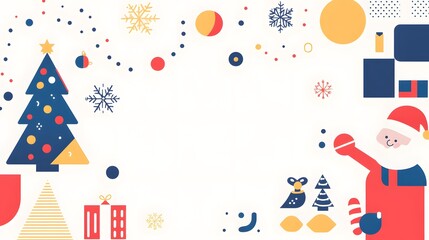 Festive Christmas Scene with Santa and Geometric Designs