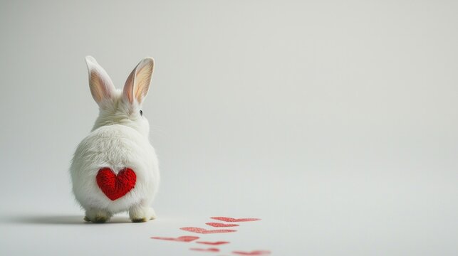 A white rabbit with a heart on its back