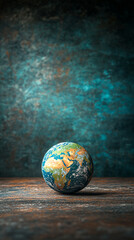 Earth Globe on Rustic Wooden Surface  Global Concept
