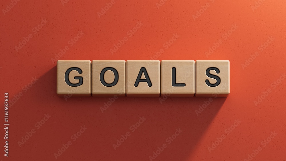 Poster the word goals is written on a wooden cubes structure.close up of wooden elements,business concept.3