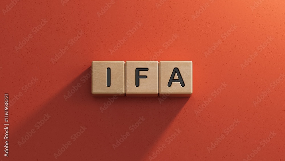 Poster the word ifa is written on a wooden cubes structure.close up of wooden elements,business concept.3d 