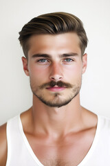 Portrait of a male model with a moustache