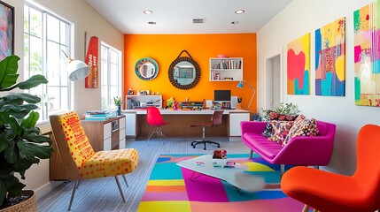 Obraz premium A bright and colorful office with playful accents and decor