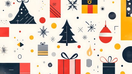 Abstract Christmas Design Featuring Geometric Shapes and Festive Elements