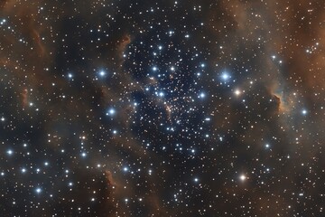 Obraz premium deep-space texture showcasing dense star cluster surrounded by faint nebula clouds in soft hues
