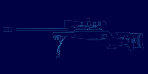Blue image of a gun with a blue background. The gun is a rifle with a barrel and a butt. The image has a futuristic feel to it
