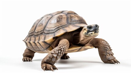 Obraz premium Majestic Giant Tortoise Slowly Traversing a Simple White Background Representing the Beauty and Resilience of Ancient Creatures Enduring through Time