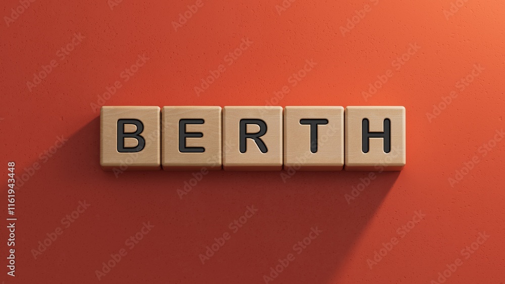 Poster word berth. wooden small cubes with letters with copy space available.close up of wooden elements,bu