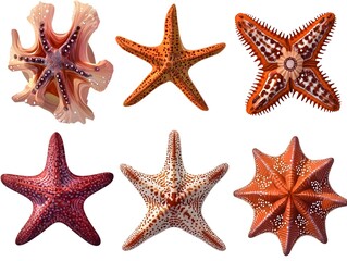 Six Starfish: A Vibrant Collection of Ocean Life in Detailed Illustration