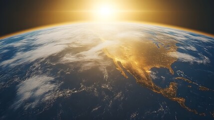 Fototapeta premium Sunrise over North America, Earth from space.