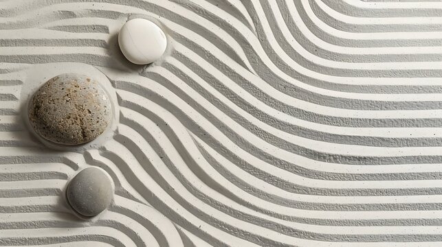 Garden stone with round pattern on white sand background