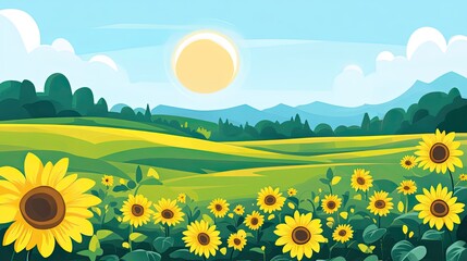 Fototapeta premium Sunflowers Bloom in a Rolling Green Hill Landscape