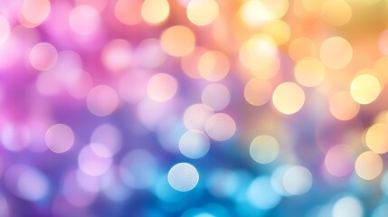 Soft rainbow bokeh background in pastel purple, blue, yellow, and pink 