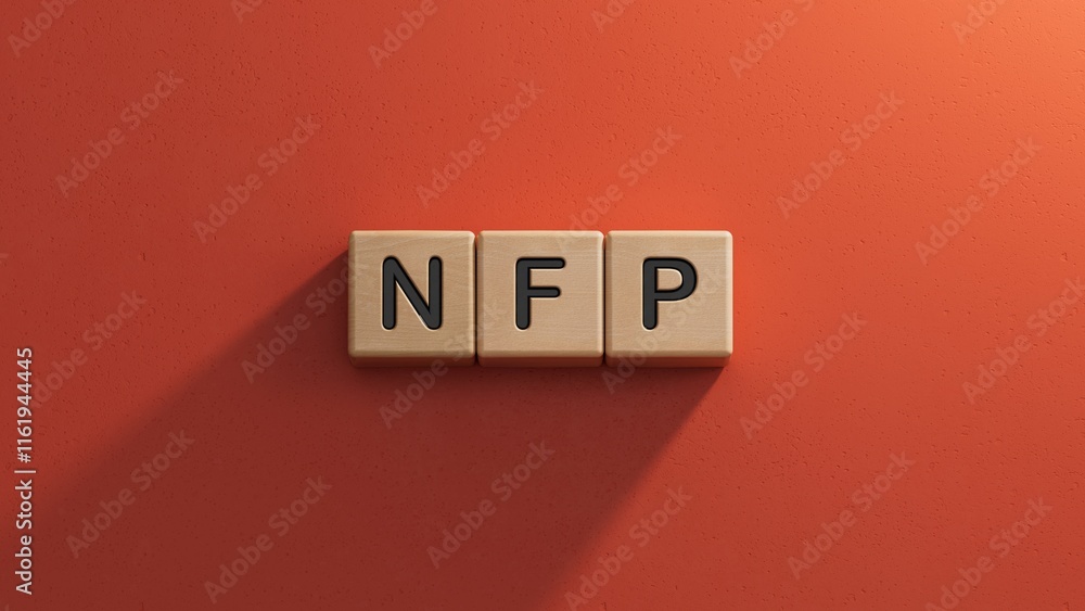 Poster word nfp. wooden small cubes with letters with copy space available.close up of wooden elements,busi
