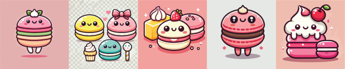 Collection of cute mochi cake animation vectors