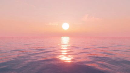 Serene Pink Sunset Over Calm Ocean Waters