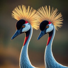Fototapeta premium crowned crane balearica regulorum, two cranes , crowned crane bird, grey crowned crane