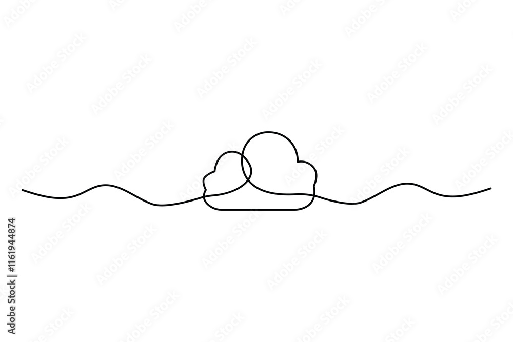 Poster cloud and sun weather continuous one line drawing of abstract and minimalist outline vector art desi