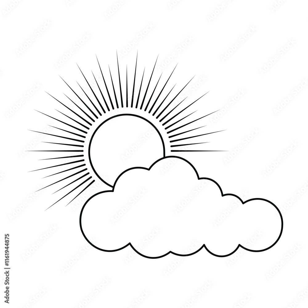 Poster cloud and sun weather continuous one line drawing of abstract and minimalist outline vector art desi