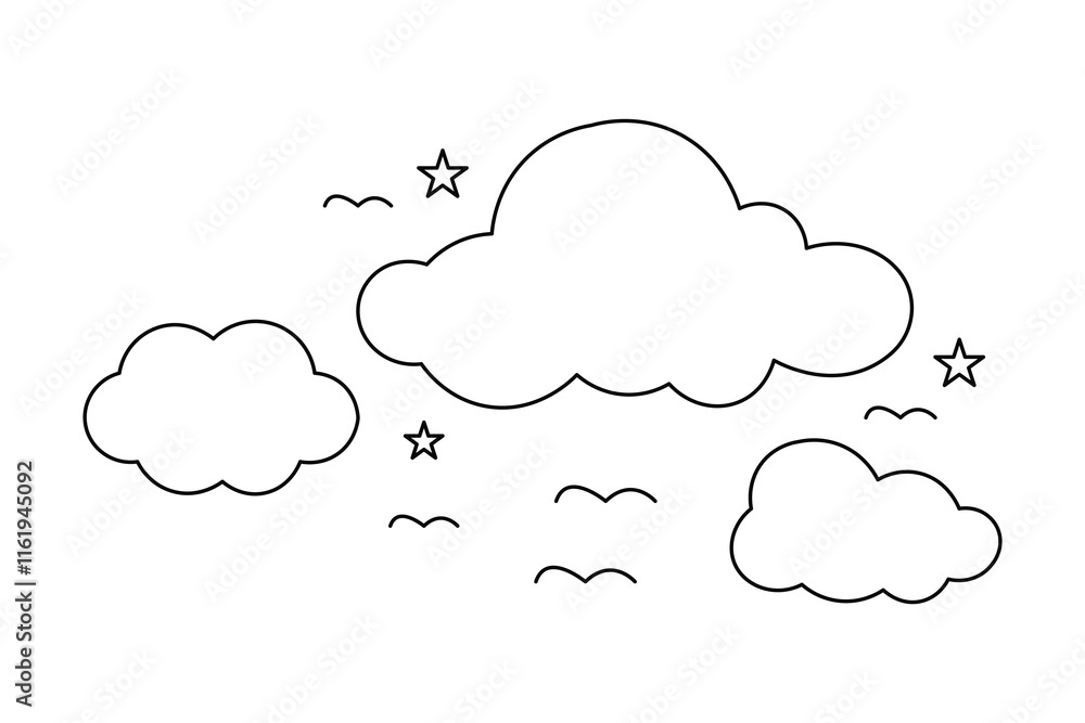 Poster cloud and sun weather continuous one line drawing of abstract and minimalist outline vector art desi