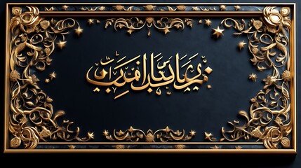 Golden Arabic Calligraphy Framed In Ornate Design
