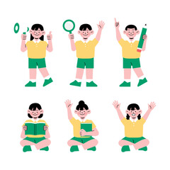 A collection of illustrations of children studying