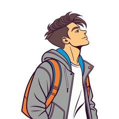 A contemporary vector illustration of a young man carrying a bag.