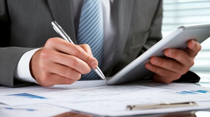 Businessman with tablet of financial report