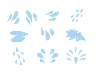 Obraz premium Hand drawn waterdrop illustration. Set of versatile water splash vector illustrations. Collection of light blue water droplet and splash vector graphics.