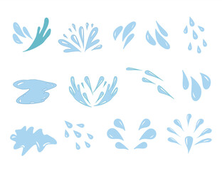 Fototapeta premium Hand drawn waterdrop illustration. Set of versatile water splash vector illustrations. Collection of light blue water droplet and splash vector graphics.