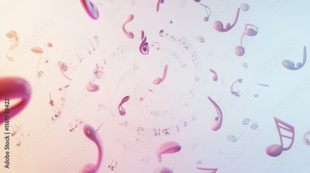 Aufkleber Colorful 3D music notes swirl in a vibrant pattern creating a dynamic visual celebration of sound and rhythm. Generative AI
