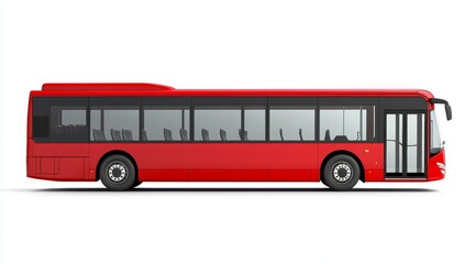 Side view of a red city bus on a white background.