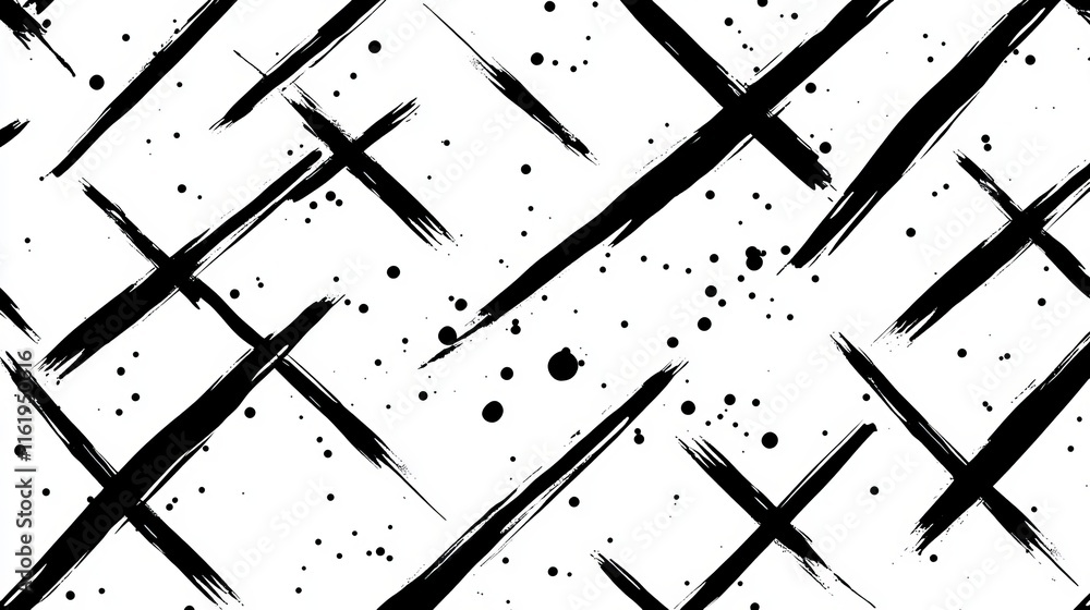 Poster abstract black ink crosshatch pattern with splashes