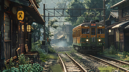 Local train Japanese village 