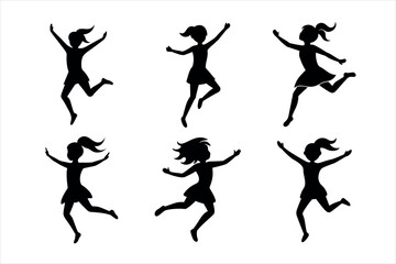 Girls Jumping and Running Silhouettes