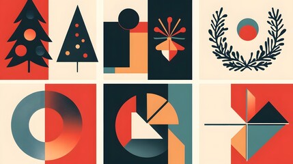 Obraz premium Abstract Geometric Holiday Card Design Featuring Christmas Trees
