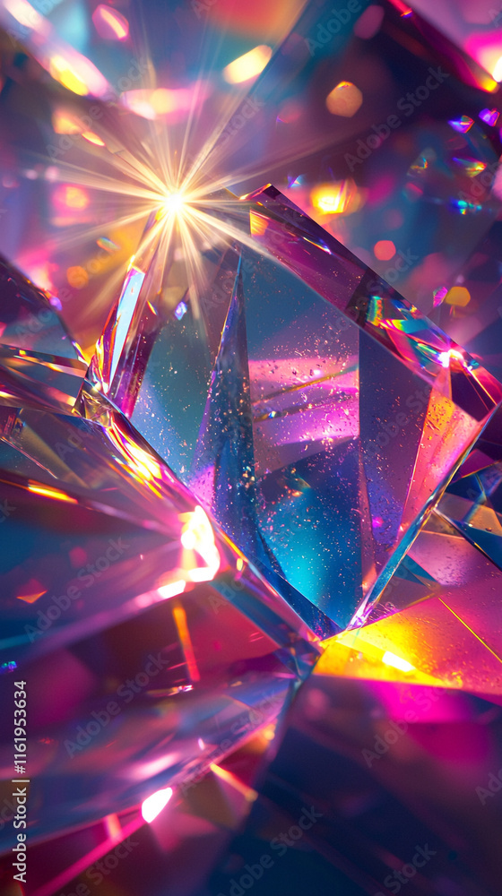Wall mural iridescent crystal prism light refraction abstract background