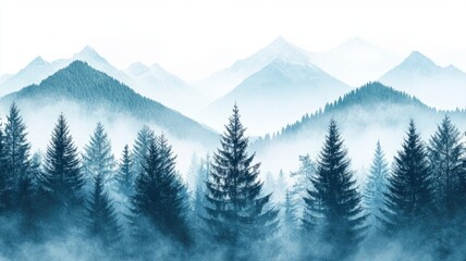 Fototapeta premium Misty Mountains and a Foreground of Pine Trees