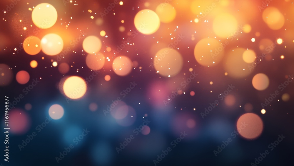 Poster abstract festive bokeh background with warm and cool color tones, defocused lights and sparkles.