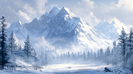 Majestic Snowy Mountains Winter Landscape Scene