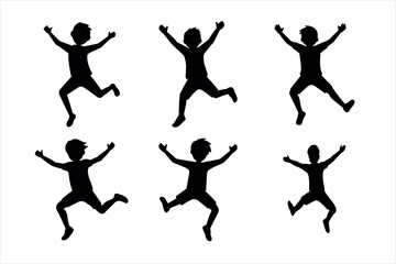 Silhouette Illustration of Kids Jumping with white background