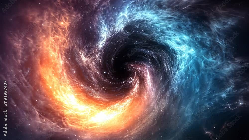 Poster vivid swirling nebula with colorful cosmic patterns in deep space background
