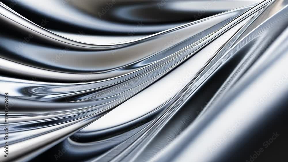 Poster shimmering silver waves on silk fabric with reflective texture and flowing patterns