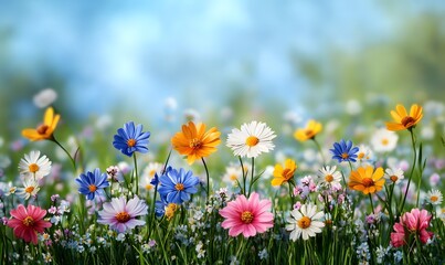 Fototapeta premium Vibrant wildflowers in a sunny meadow.